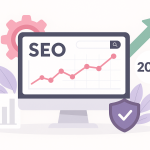 Ілюстрація з SEO графіками, що показують зростання рейтингу сайту