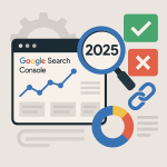 Інтерфейс Google Search Console у 2025 році з графіком, посиланнями та аналізом