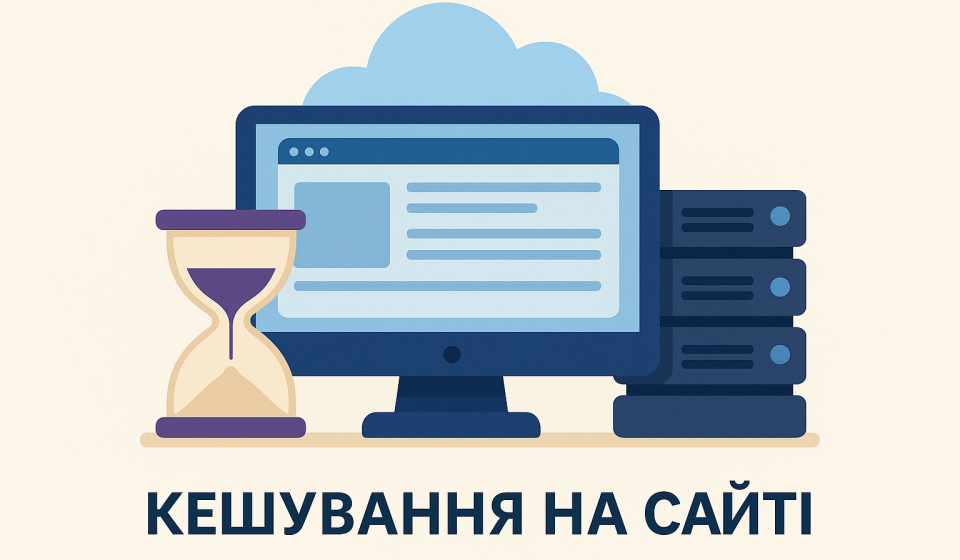 Кешування сайту з монітором, пісковим годинником, сервером і хмарою