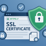 SSL-сертифікат сайту з замком, щитом та написом HTTPS