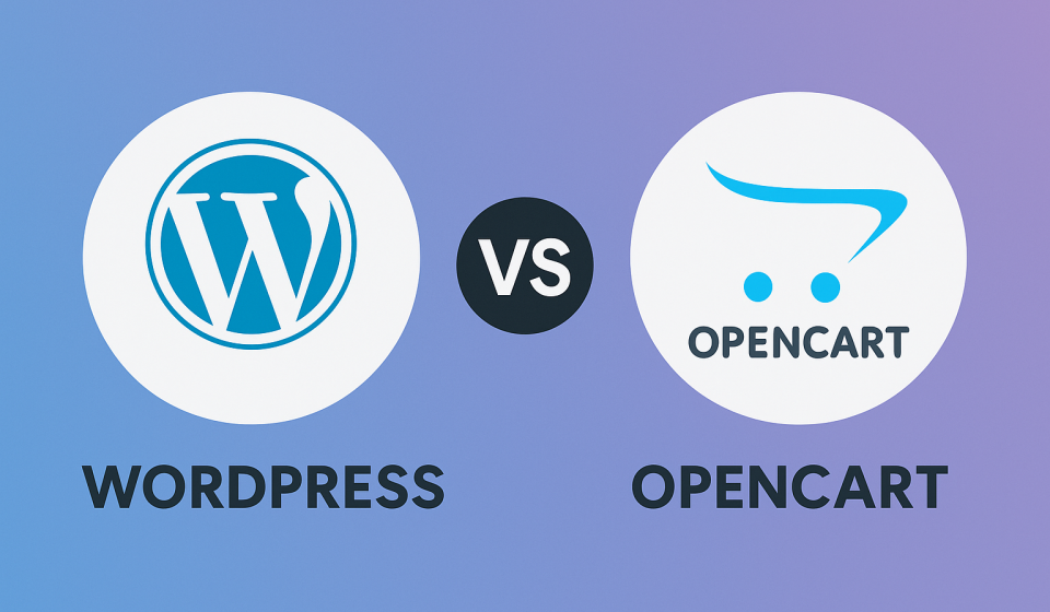 Порівняння CMS WordPress і OpenCart із логотипами на фоні gradient