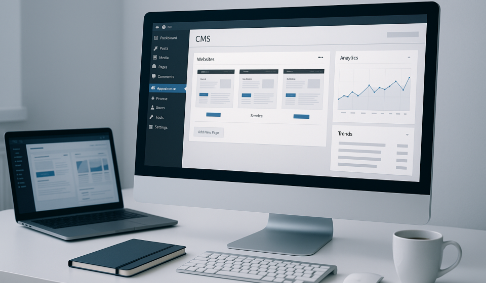 Порівняння різних CMS для корпоративного сайту на екрані комп’ютера в сучасному офісі