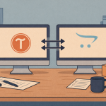 Широке зображення робочого столу з двома моніторами, що символізують перенесення сайту з Tilda на OpenCart