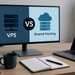 VPS чи Shared Hosting: що вибрати бізнесу у 2025 році Широке зображення робочого столу з монітором, що показує порівняння VPS і Shared Hosting