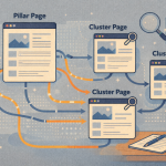 Широке зображення, що ілюструє структуру тематичних SEO-кластерів і внутрішню перелінковку сайту